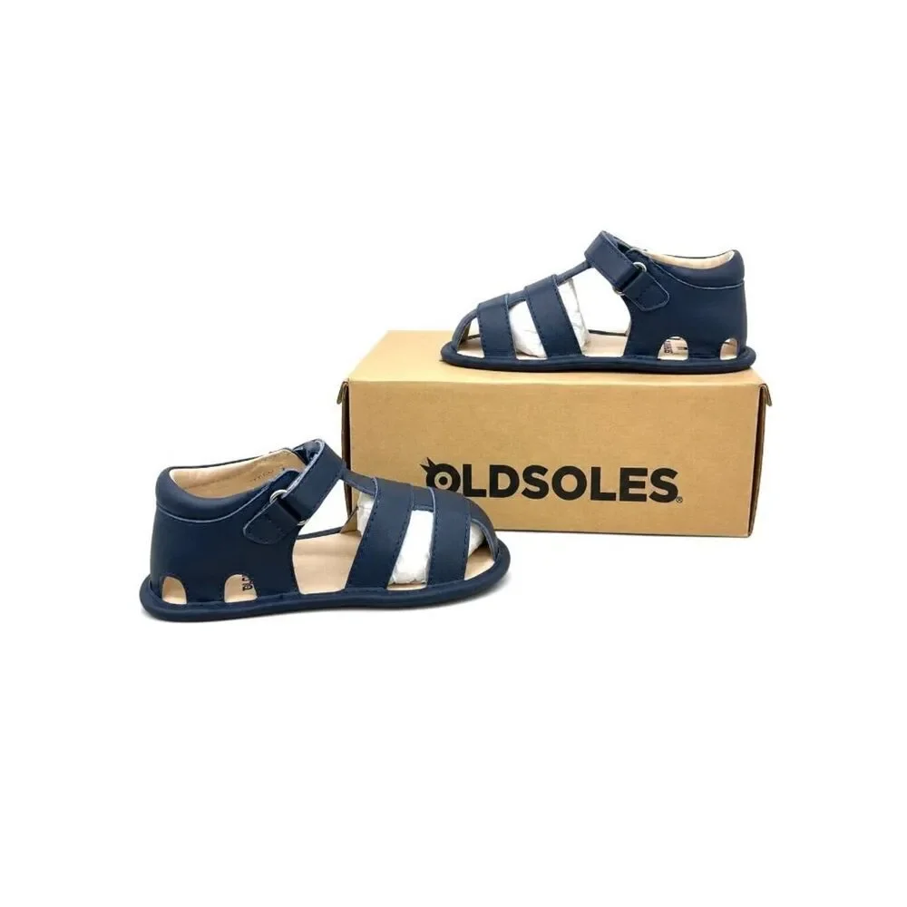 Toddler Boys Closed Toe Sandals Size 8 Navy Leather Water Shoes Hook Loop EU 24